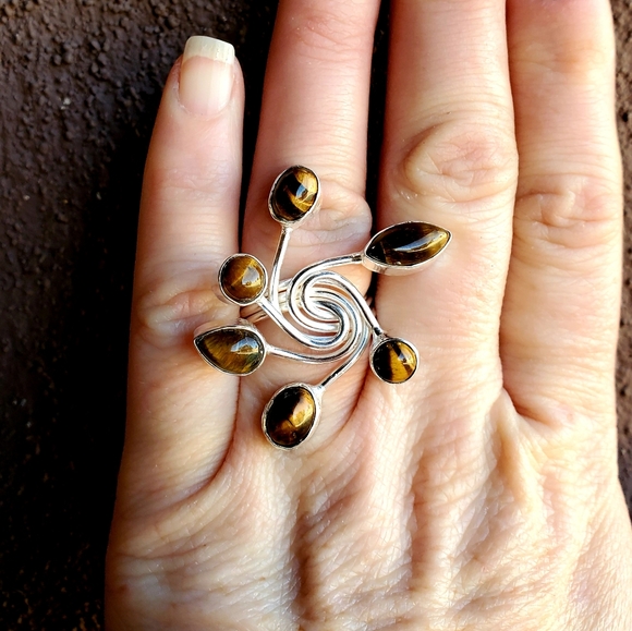 New Twisted Tiger Eye 925 Silver Ring. - Picture 4 of 16